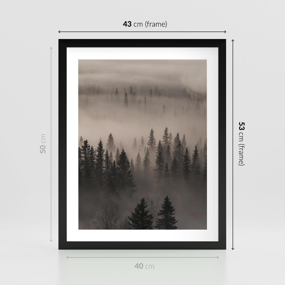 Plakat w ramie 40x50 - Mglista Opowieść Lasu - las, mgła - rama czarna