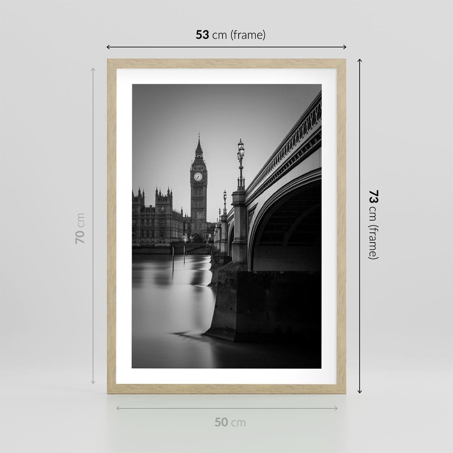Plakat w ramie 50x70 - Majestatyczny Big Ben w Londynie - Londyn, most - rama drewno