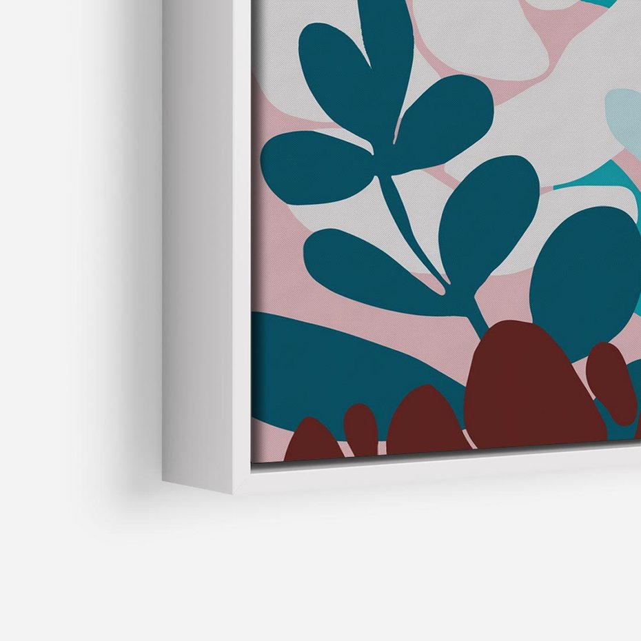 Obraz w ramie 50x50 - Impresje Kształtów - abstrakcyjna kompozycja kwiatowych form, kolor zgaszone - rama biała