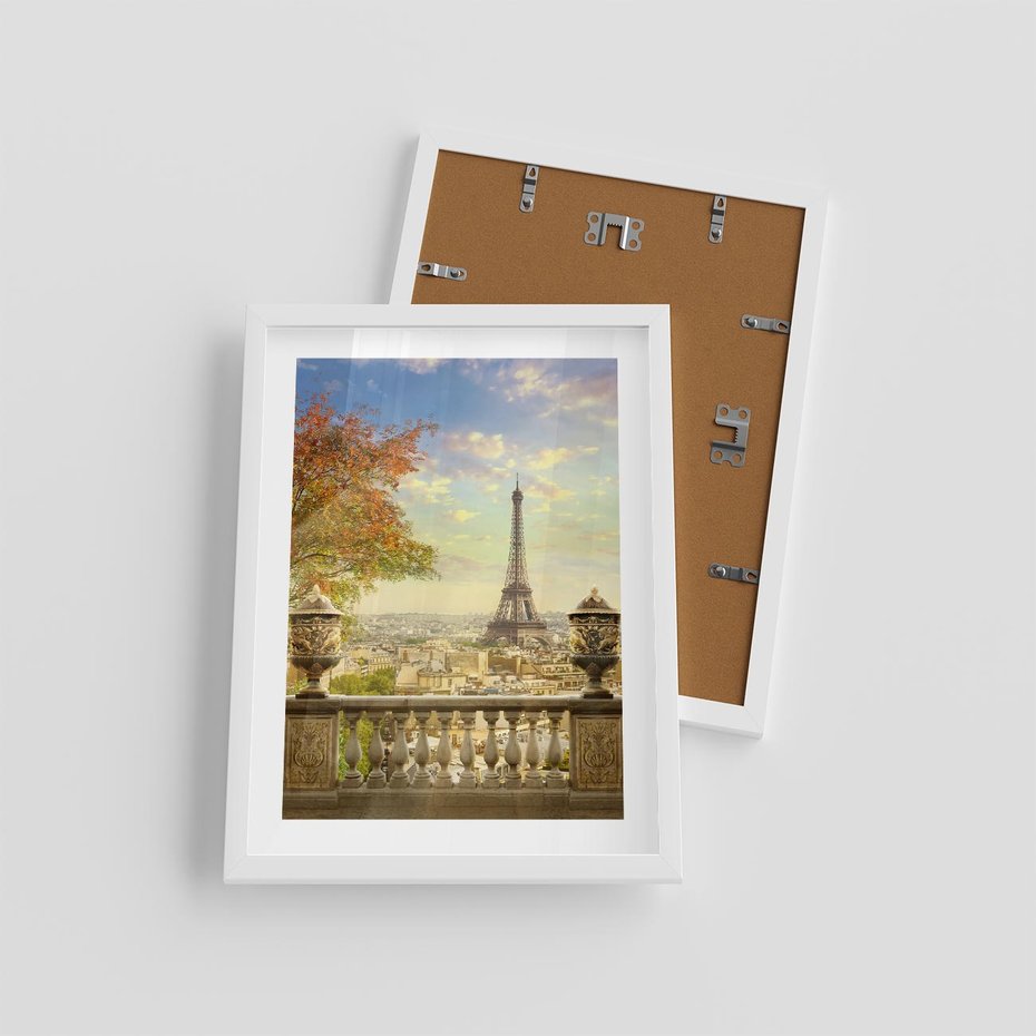 Plakat w ramie 30x40 - Paryż za Wieżą Eiffla - Paryż, Eiffla - rama biała