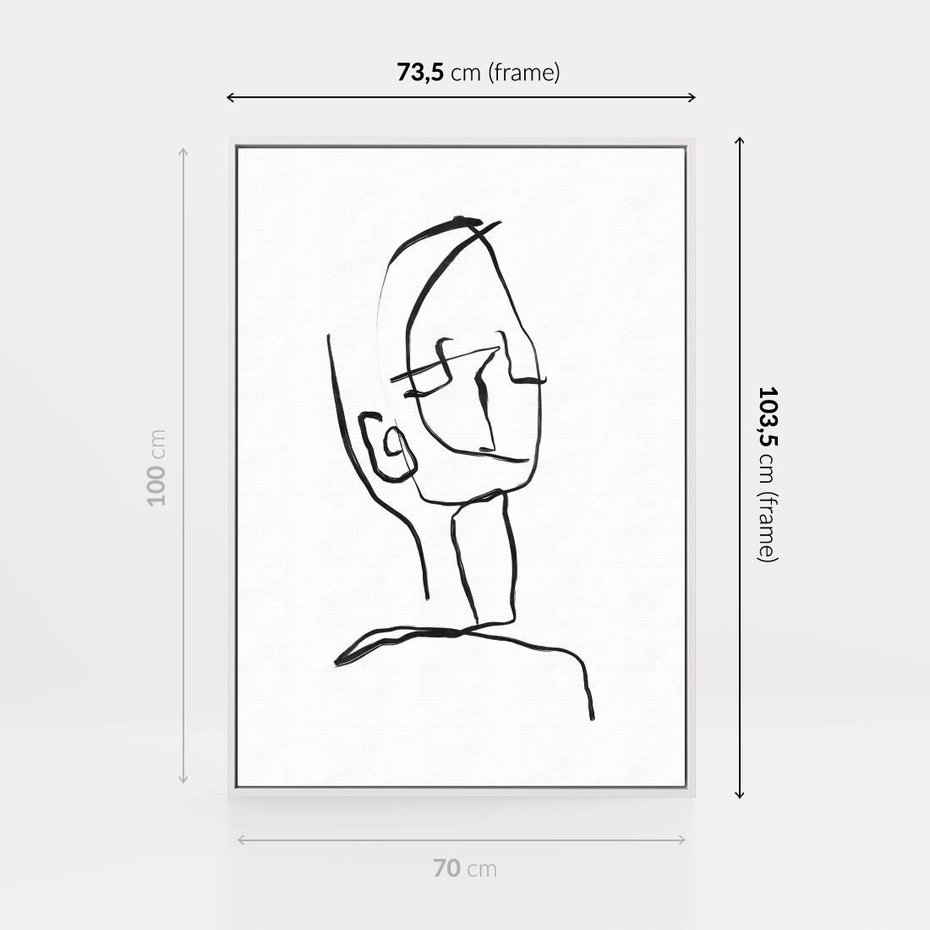 Obraz w ramie 70x100 - Migotliwe Widzenia - szkic twarzy, minimalistyczny niewyraźny - rama biała