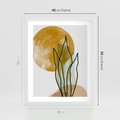 Plakat w ramie 40x50 - Światło Natury: Graficzne Liście i Złote Słońce - grafika, graficzne liście - rama biała