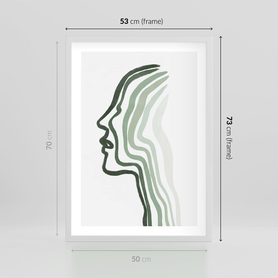 Plakat w ramie 50x70 - Zielony Profil - abstrakcja, zielony portret z profilu - rama biała