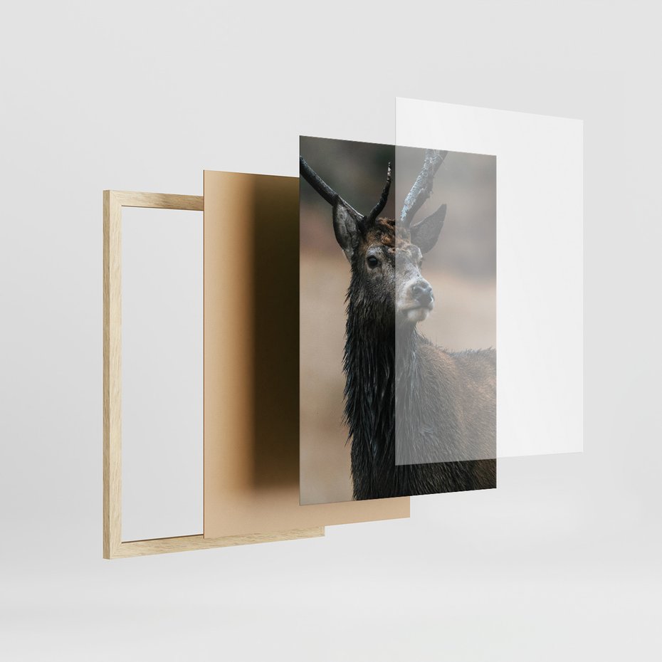 Zestaw obrazy w ramie 40x50 galeria - Jeleń, las, drzewa, boho, skandynawski - rama drewno