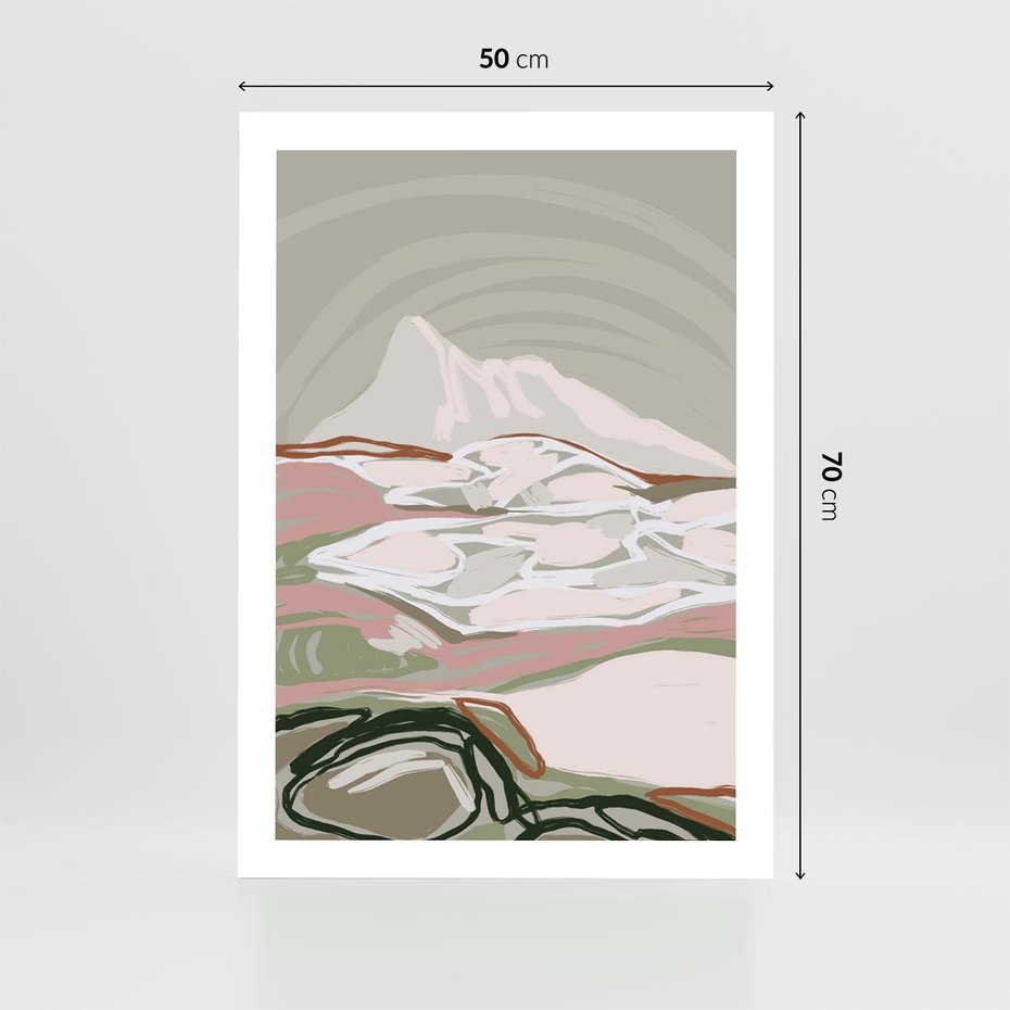 Plakat bez ramy 50x70 - Szarawe Wzgórza - pastelowy krajobraz, nowoczesny plakat