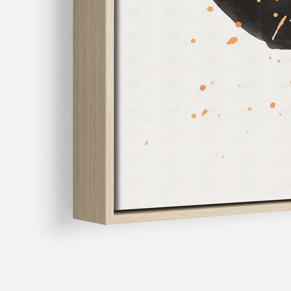 Obraz w ramie 50x70 - Wibracje Kolorów - abstrakcyjna czarna plama, rozsiane pomarańczowe kropki - rama drewno