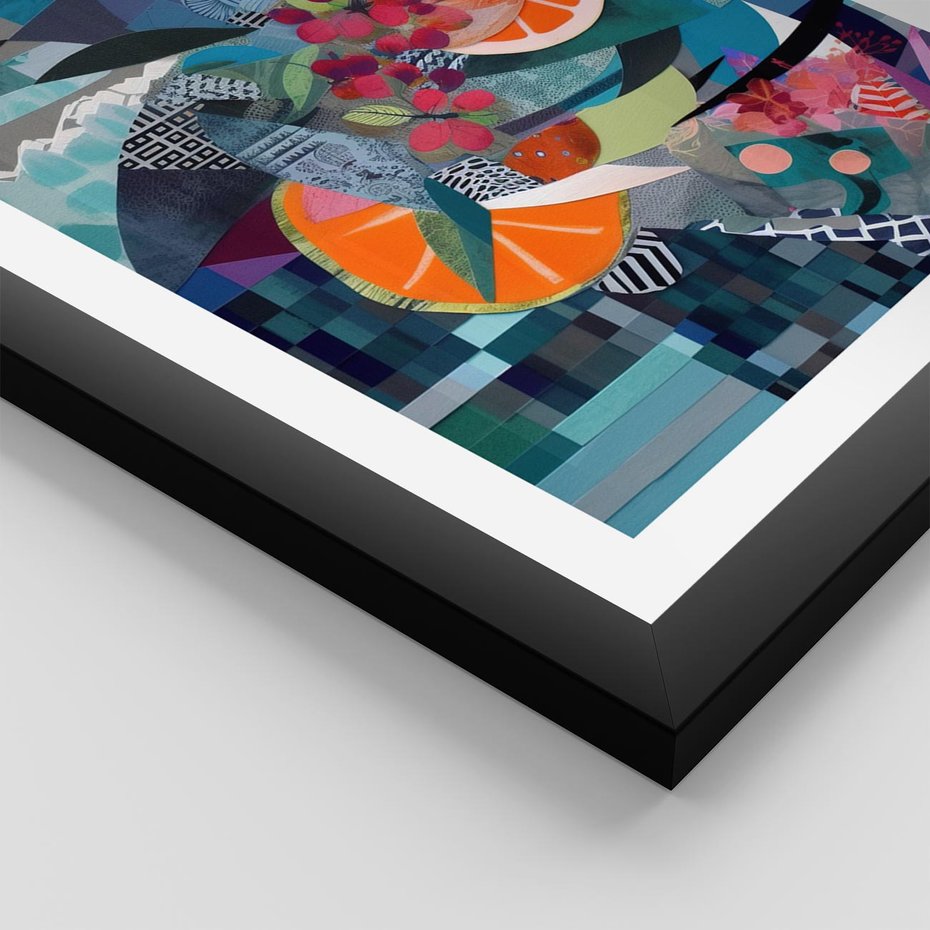 Plakat w ramie 30x40 - Migocące Widoki Harmonii - abstrakcyjny obraz, jak picasso - rama czarna