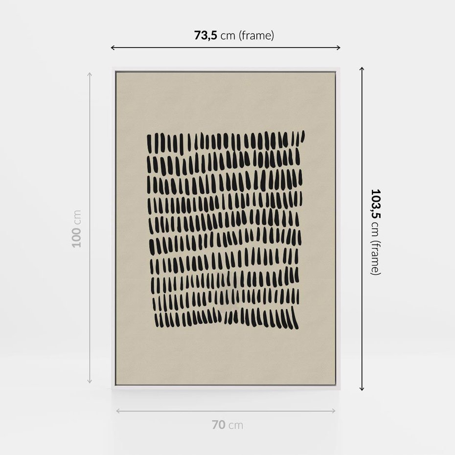 Obraz w ramie 70x100 - Energetyczne Pulsacje Nowości - boho plakat, czarne kropki kreski - rama biała