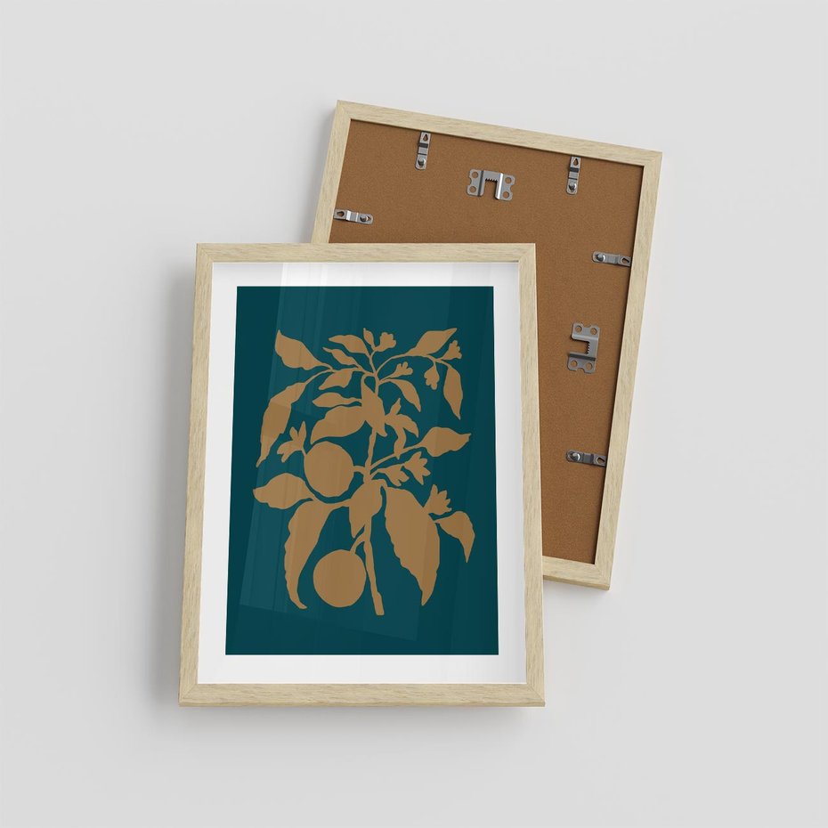 Plakat w ramie 30x40 - Boho Ekspresja Emocji - abstrakcyjna boho grafika, ciemne zielone tłó - rama drewno