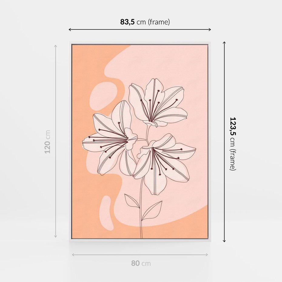 Obraz w ramie 80x120 - Kwiatowa Harmonia - minimalistyczny plakat, pudrowe kwiaty - rama biała