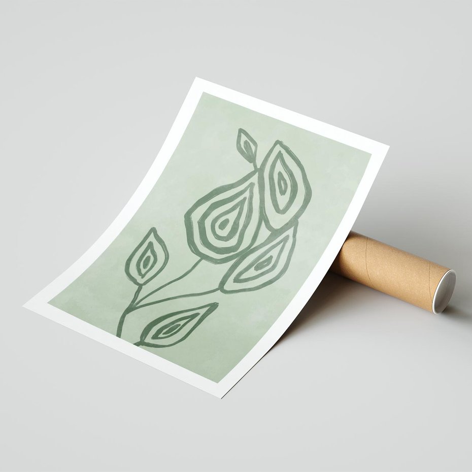 Plakat bez ramy 40x50 - Szmaragdowy Oddech - abstrakcyjne delikatne zielone linie, podobne do gałęzi kwiatów