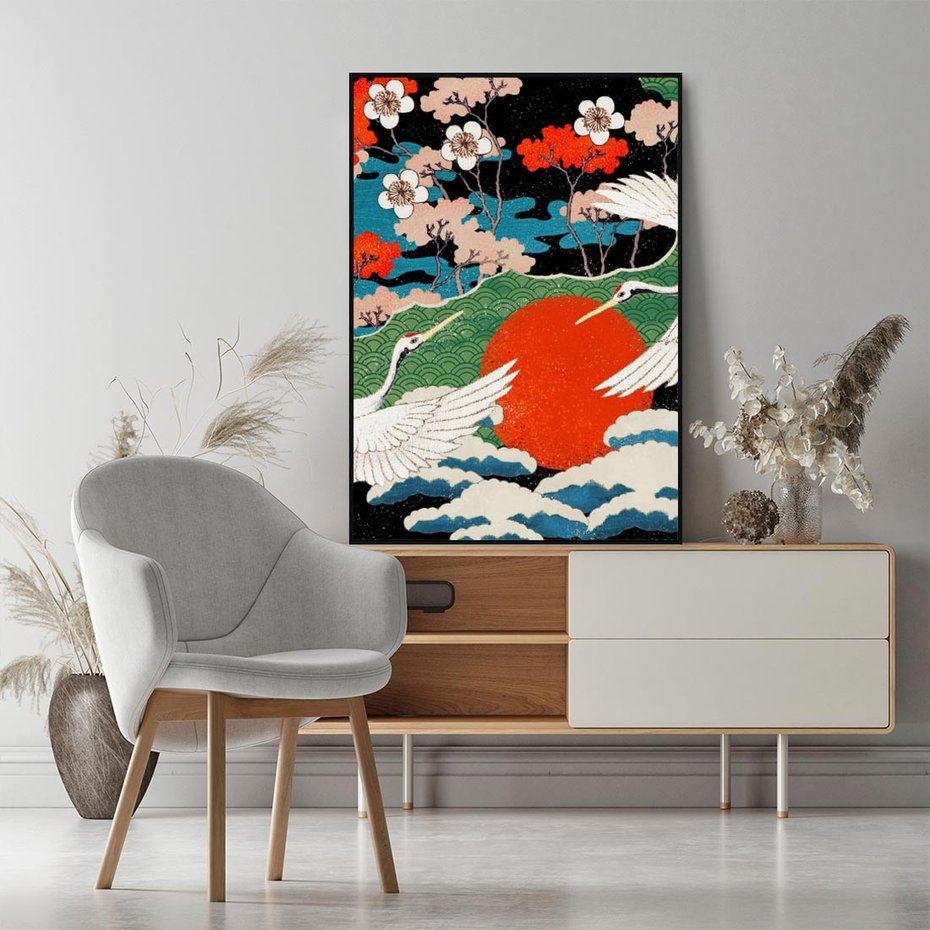 Obraz w ramie 50x70 - Wibracje emocji - sztuka japońska, wyraziste kolory - rama czarna