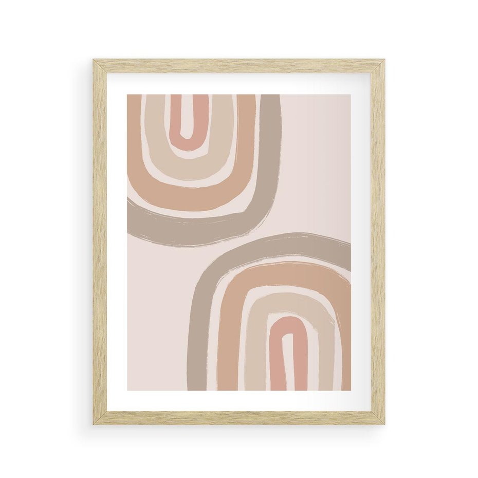 Plakat w ramie 40x50 - Migotliwe Tęczowe Przestrzenie - abstakcyjne tęcze, delikatne odcienie beżu - rama drewno