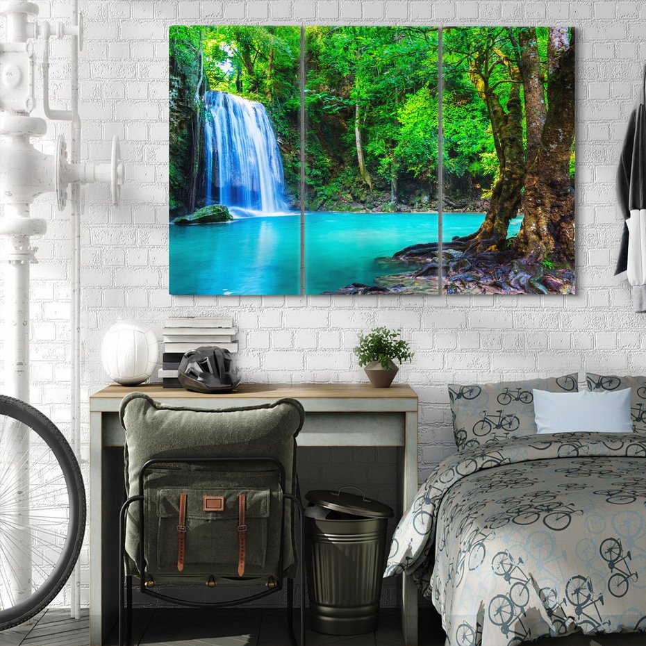 Obraz na płótnie 120x80 - Spotkanie wodospadu nad jeziorem - Tajlandia, wodospad