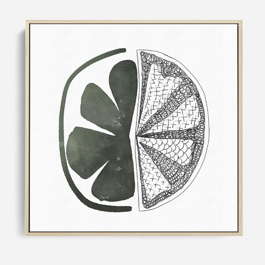 Obraz w ramie 50x50 - Cytrynowe Echo - minimalistyczny plakat, cytryna - rama drewno