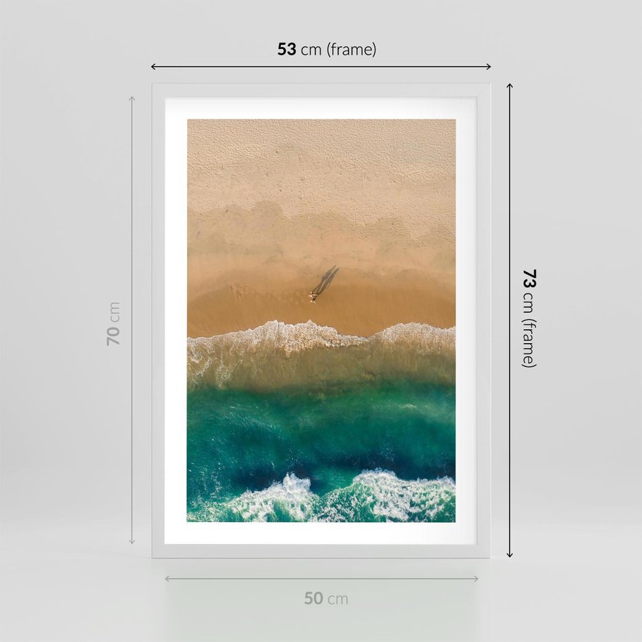 Plakat w ramie 50x70 - Nadbrzeżna Harmonia - plaża, morze - rama biała