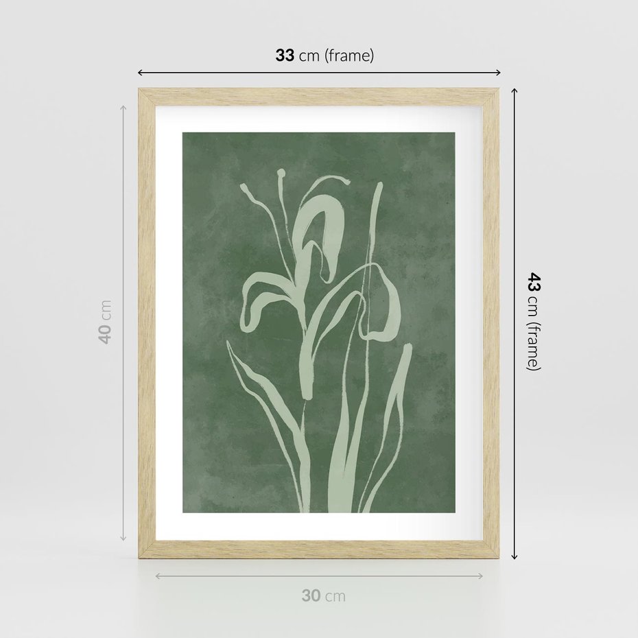 Plakat w ramie 30x40 - Zielony Oddech - zielona abstrakcja, zgaszona zieleń - rama drewno