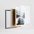 Plakat w ramie 50x70 - Zimowa Przyroda: Rzeka, Góry i Śnieg - zima, rzeka - rama czarna