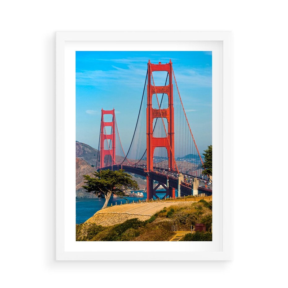 Plakat w ramie 50x70 - W krainie amerykańskich mostów - most, USA - rama biała