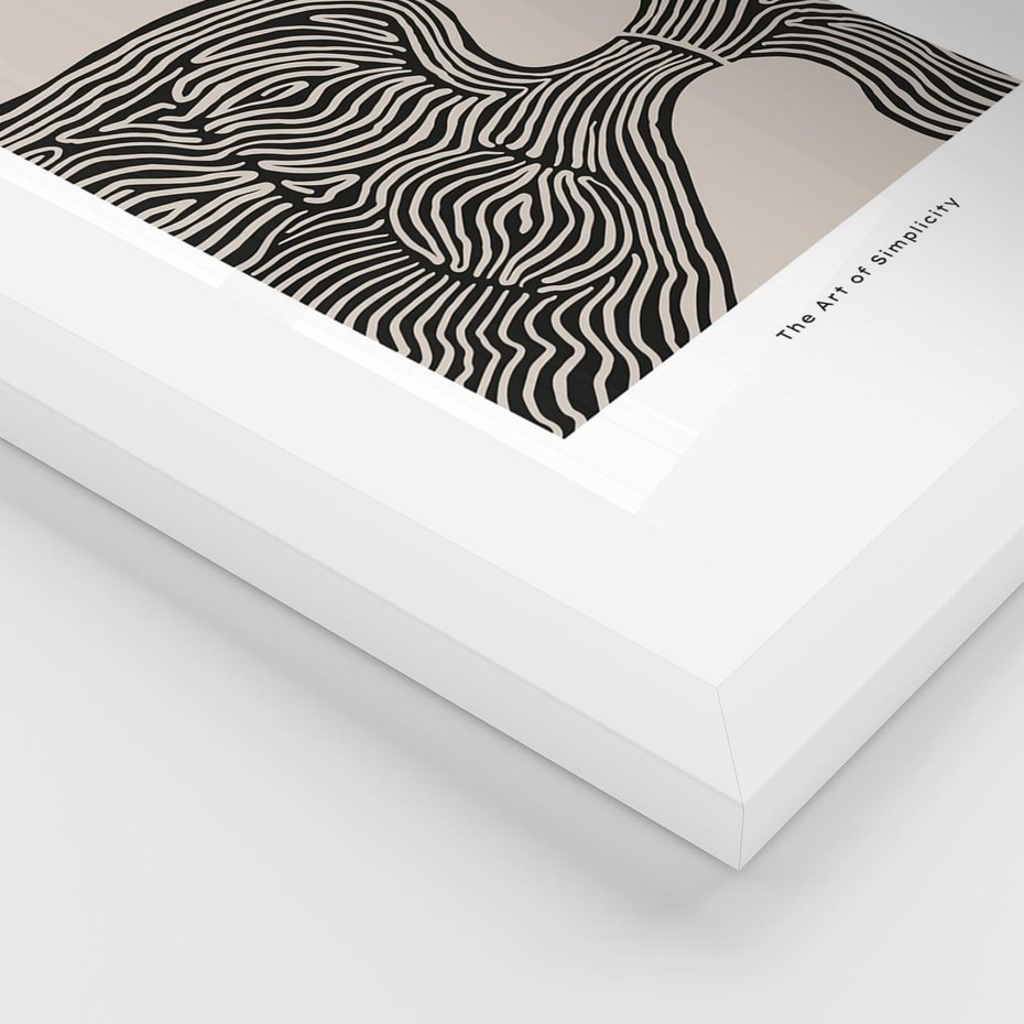 Plakat w ramie 50x70 - Wewnętrzne Zagadki Kształtów - sztuka minimalizmu, biało czarna rycina - rama biała