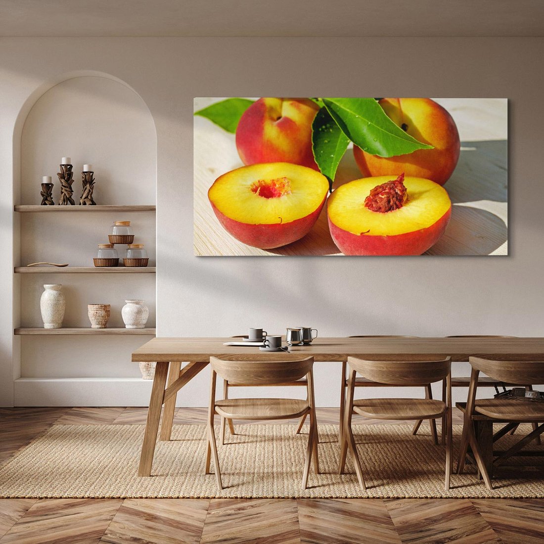 Obraz na płótnie 140x70 - Brzoskwinie Delikatny Urok - brzoskwinie, owoce