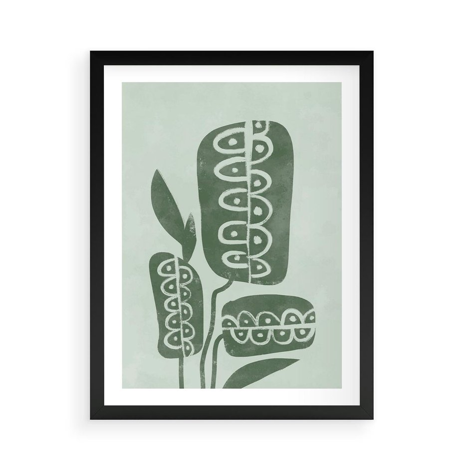 Plakat w ramie 50x70 - Nurtująca Zieleń - abstrakcyjny zielony motyw, skandynawski design - rama czarna