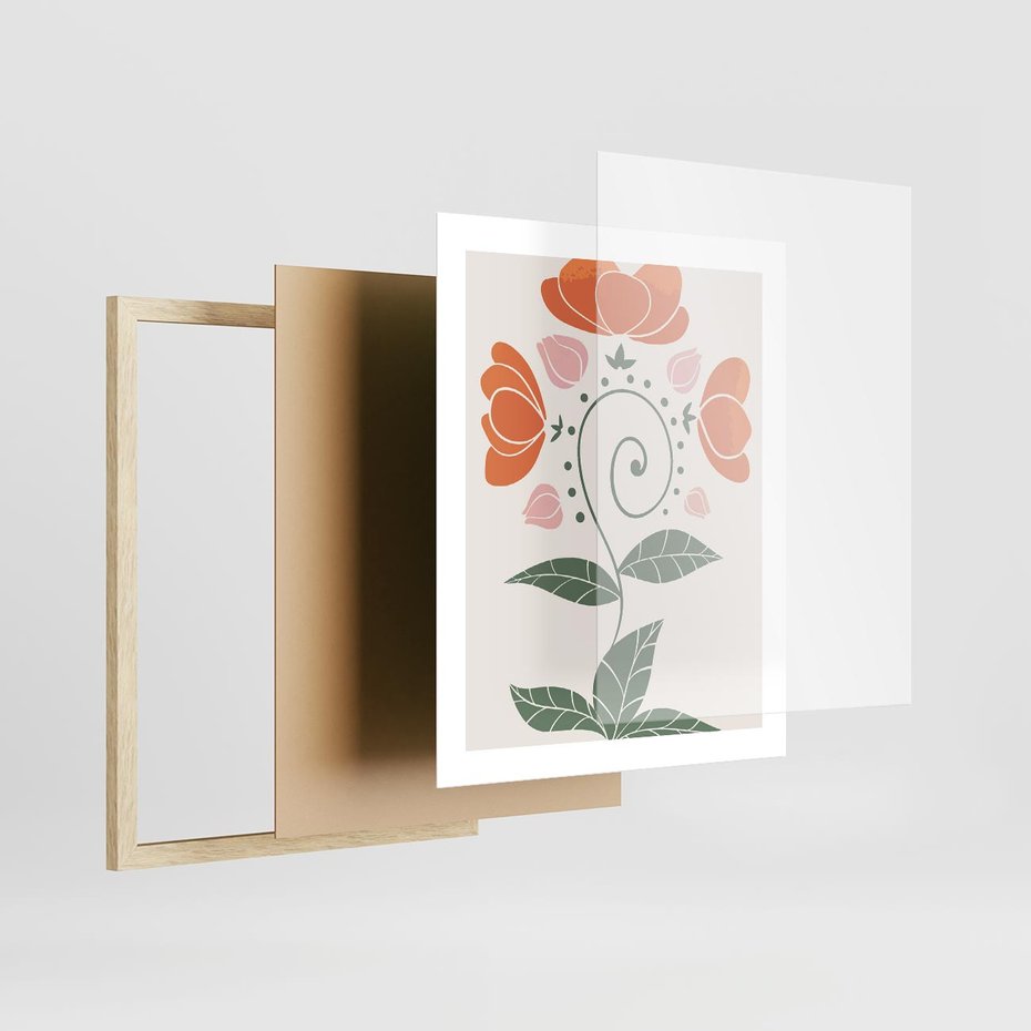Plakat w ramie 40x50 - Migocące Kształty Kwiatów - kwiaty polne, plakat - rama drewno