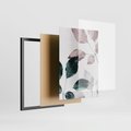 Zestaw obrazy w ramie 50x70 galeria - Liście, srebrne, złote, minimalizm - rama czarna