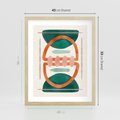 Plakat w ramie 40x50 - Oryginalny obraz abstrakcyjny w nowoczesnym stylu. Geometryczne akwarelowe kształty w intensywnych odcieniach zieleni i pomarańczu. Doskonała dekoracja dla miłośników sztuki. - abstrakcyjny obraz, sztuka nowoczesna - rama drewno