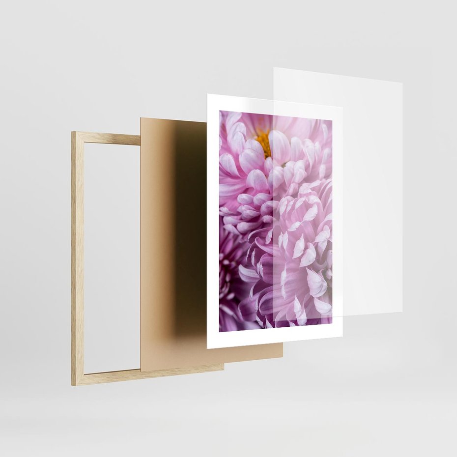 Plakat w ramie 30x40 - Fioletowy zawrót głowy - kwiat, różowy kwiat - rama drewno