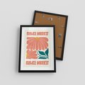 Plakat w ramie 30x40 - Retro Radość - typografia, wesołe kwiaty - rama czarna