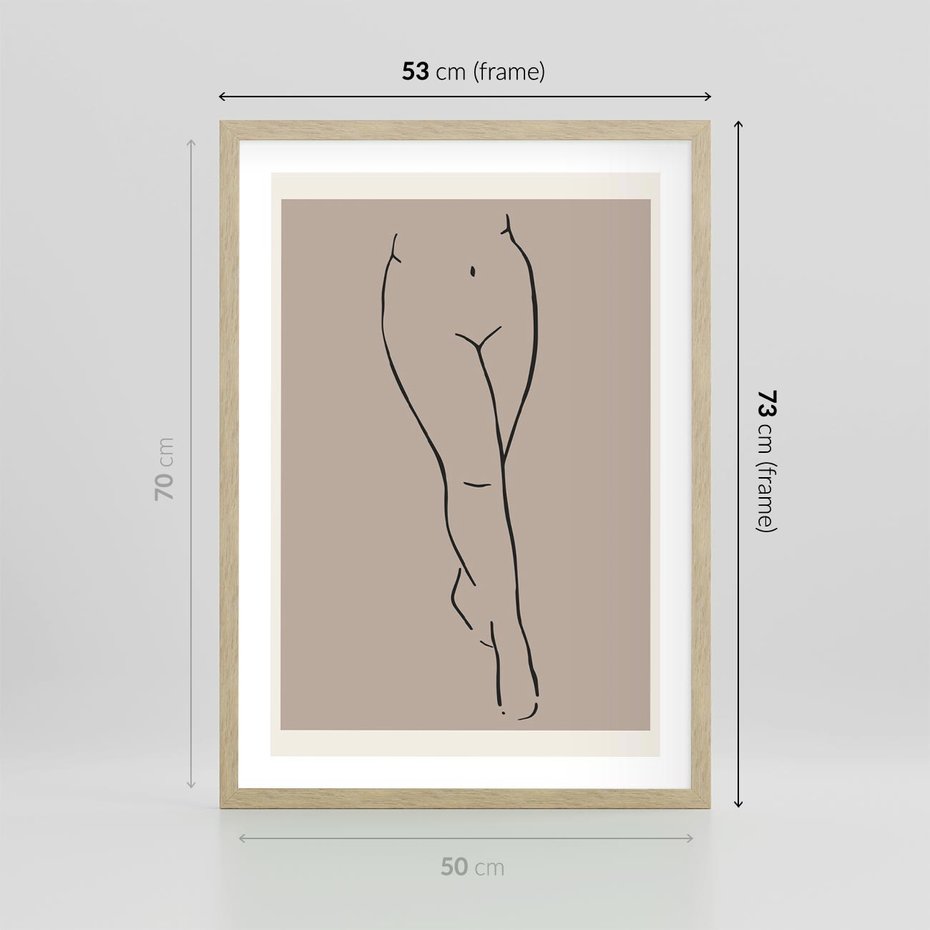 Plakat w ramie 50x70 - Intrygujące Szkice - mnimalistyczny akt kobiecy, beżowa tonacja - rama drewno