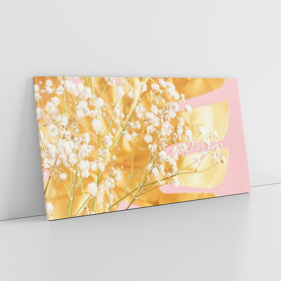 Obraz na płótnie 140x70 - : Elegancja w Złocie - złote, liście