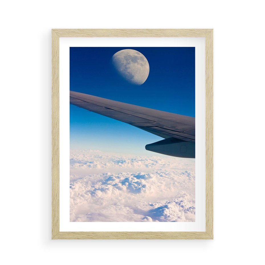 Plakat w ramie 50x70 - Samolot ku Księżycowi - samolot, ksieżyc - rama drewno