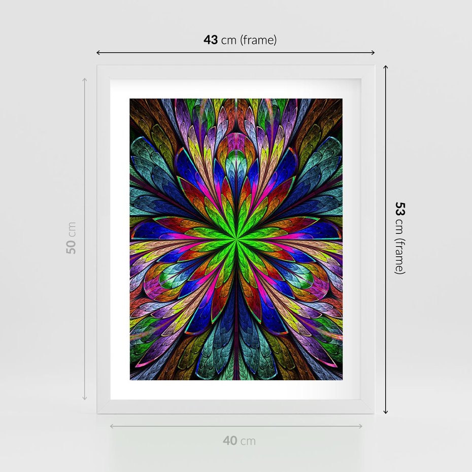 Plakat w ramie 40x50 - Witrażowa magia na płótnie - witraż, sztuka - rama biała