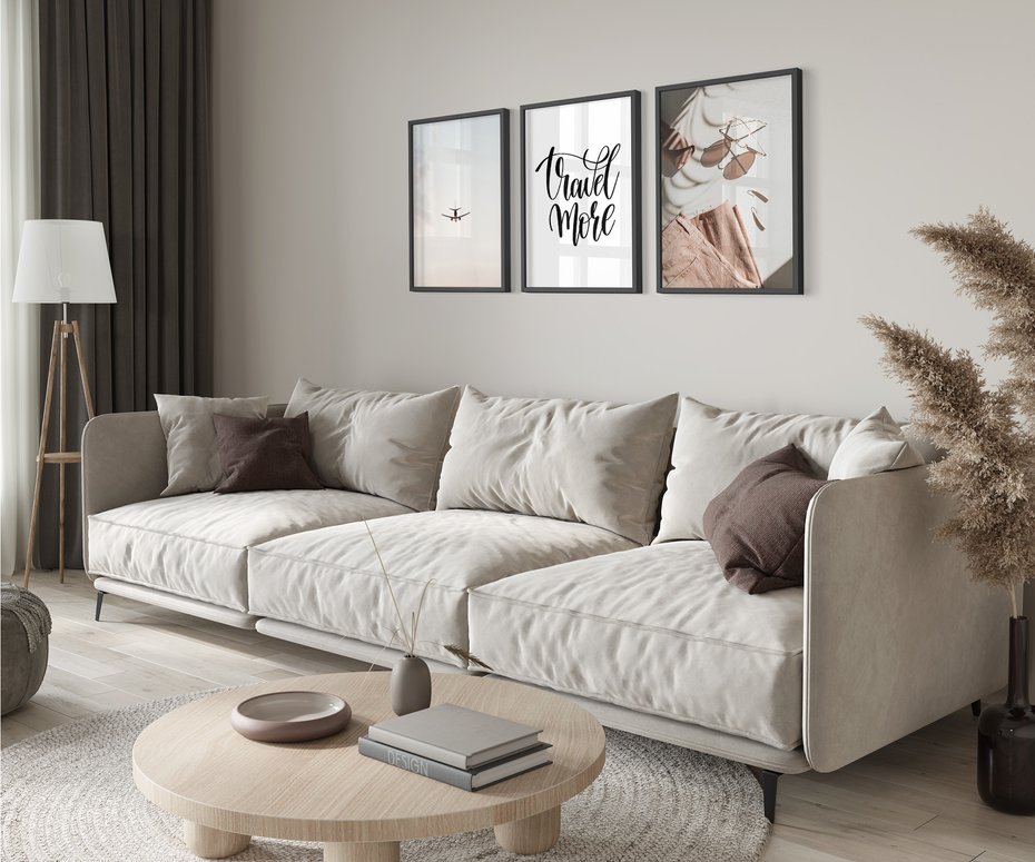 Zestaw obrazy w ramie 50x70 galeria - Wakacje, podróż, samolot, typografia - rama czarna