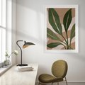 Plakat w ramie 30x40 - Nowoczesność Natury: Plakat z Zielonymi Liśćmi - nowoczesny plakat, beż - rama biała