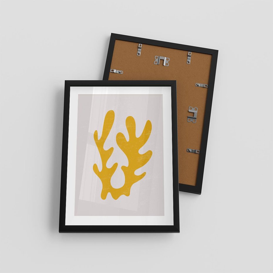 Plakat w ramie 30x40 - Abstrakcyjna Synergia - abstrakcyjna żółta forma, minimalizm - rama czarna