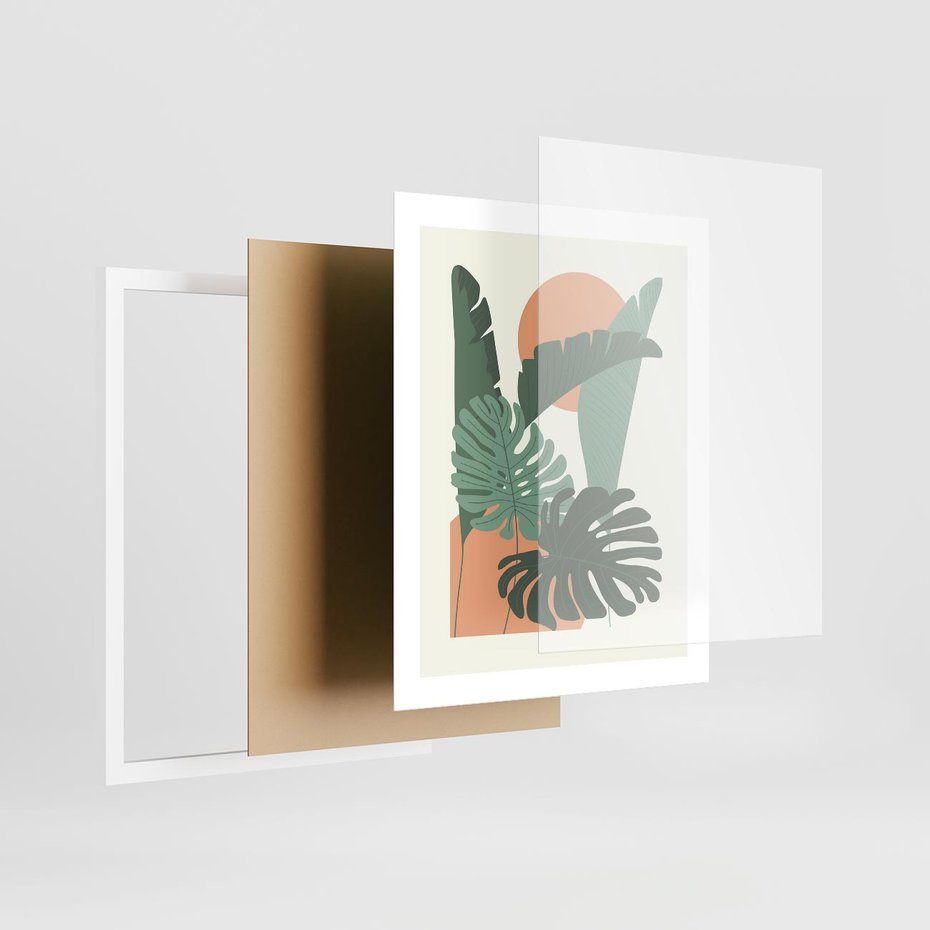 Plakat w ramie 40x50 - Abstrakcyjne Tropiki - liście, rośliny tropikalne w graficznym stylu - rama biała
