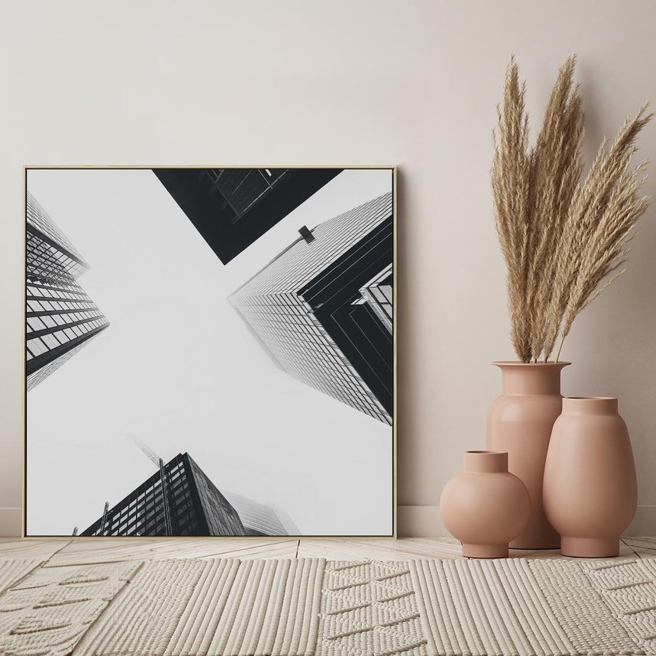 Obraz w ramie 50x50 - Nowoczesna Dynamika - perspektywa, wieżowce - rama drewno