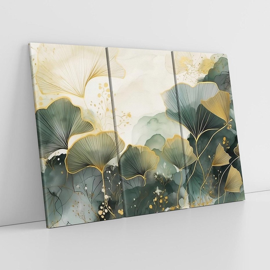 Obraz na płótnie 120x80 - Natura w Złotym Odcieniu - złote elementy, liście miłorzębu japońskiego