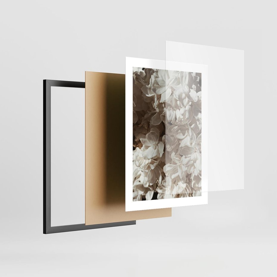 Plakat w ramie 30x40 - Płatki w Detalu - białe kwiaty, zbliżenie - rama czarna