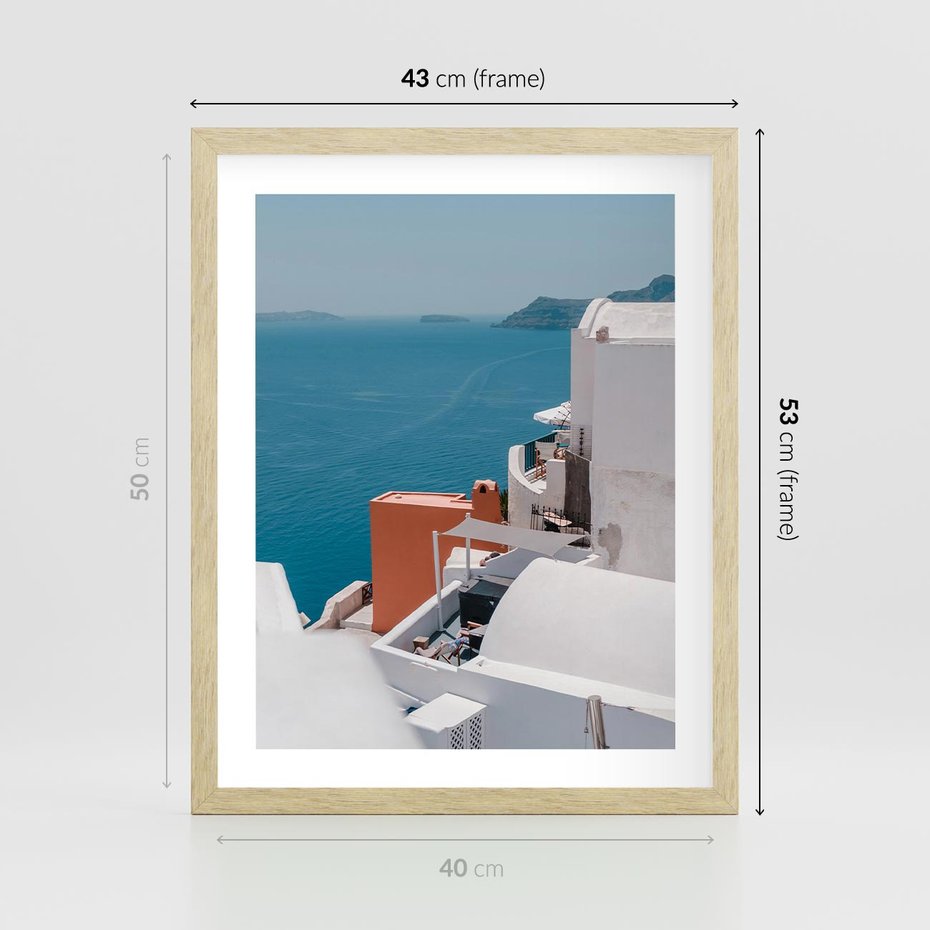 Plakat w ramie 40x50 - Magiczna Wyspa na Twojej Ścianie - Santorini, wyspa - rama drewno
