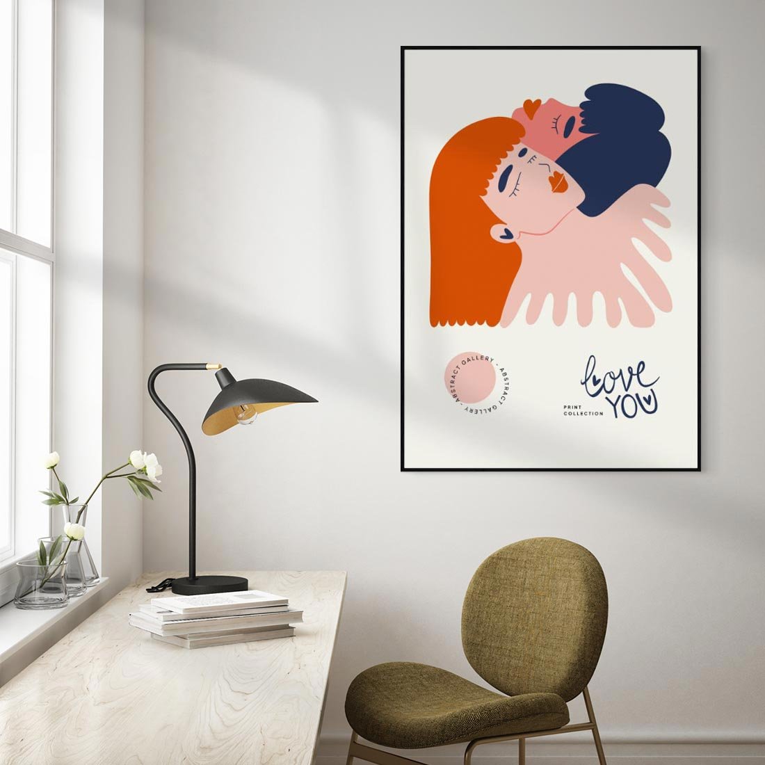 Obraz w ramie 70x100 - Rondo melancholii - para zakochanych, graficzny obraz - rama czarna