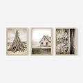 Zestaw obrazy w ramie 30x40 galeria - Chata, stara, retro, klamka - rama drewno