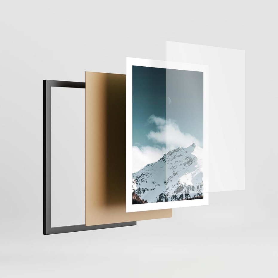 Plakat w ramie 50x70 - Nocna Magia w Górach - fotografia, śnieg - rama czarna