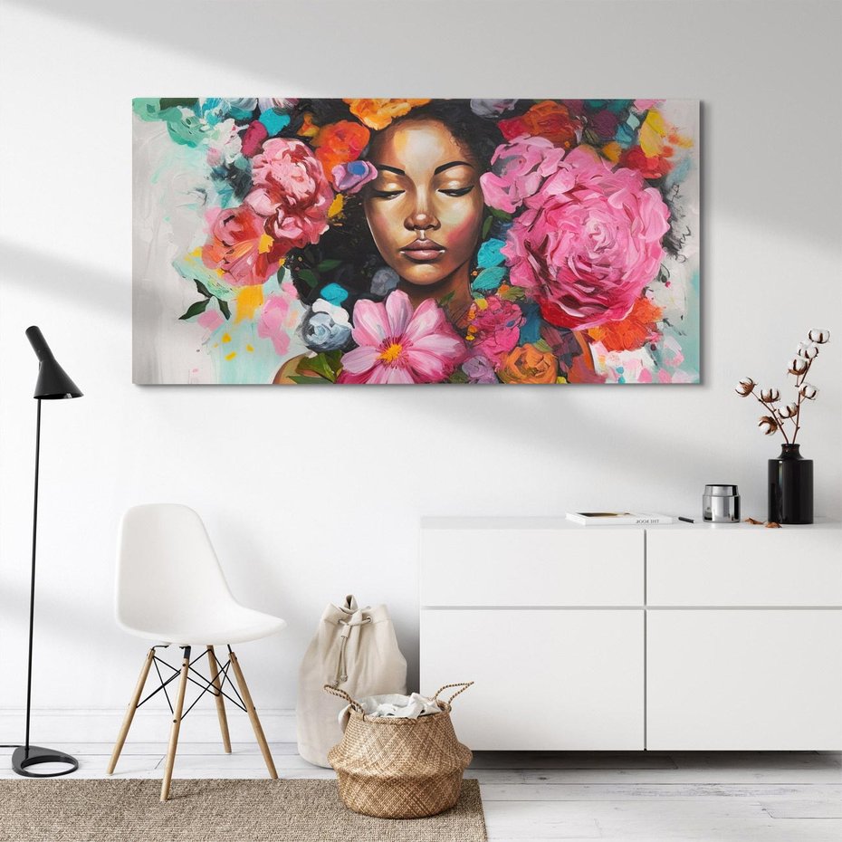 Obraz na płótnie 120x60 - Z Głową w Kwiatach - obraz olejny, sztuka nowoczesna