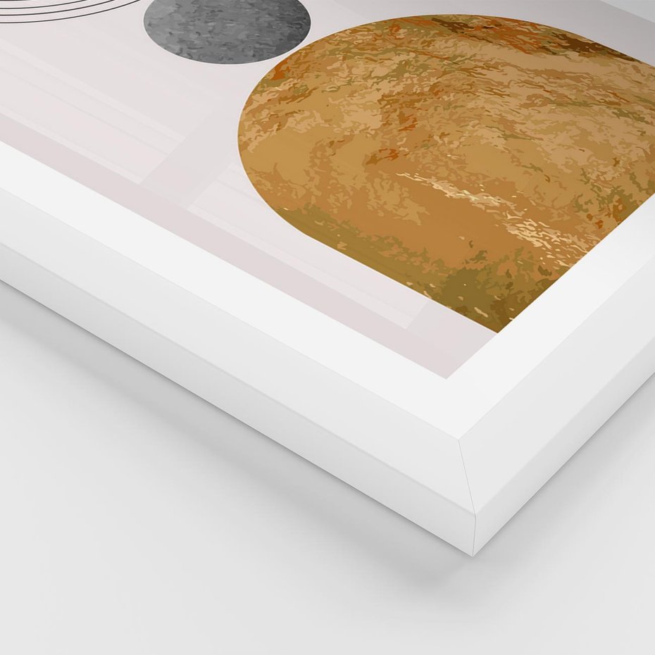 Plakat w ramie 40x50 - Złote Półkole w Sztuce Geometrii - grafika, złote półkole - rama biała