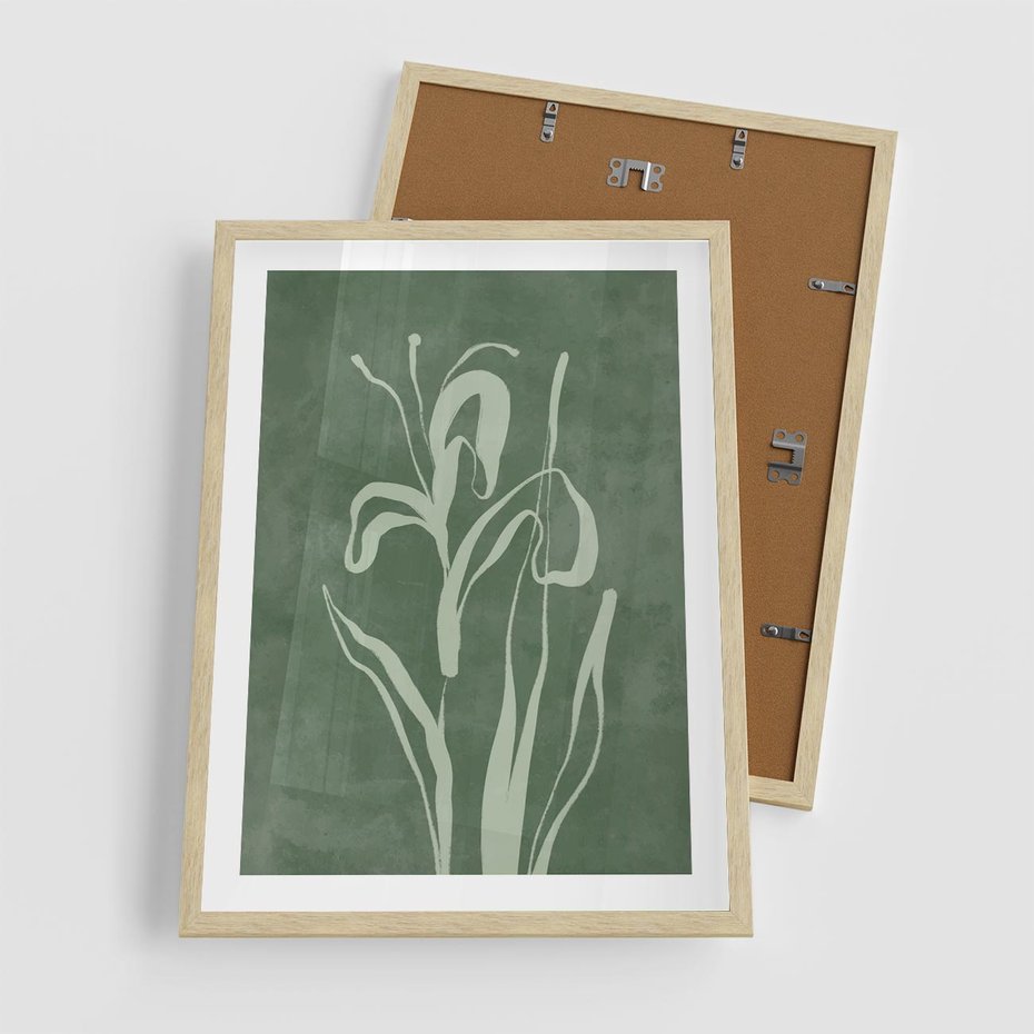 Plakat w ramie 50x70 - Zielony Oddech - zielona abstrakcja, zgaszona zieleń - rama drewno