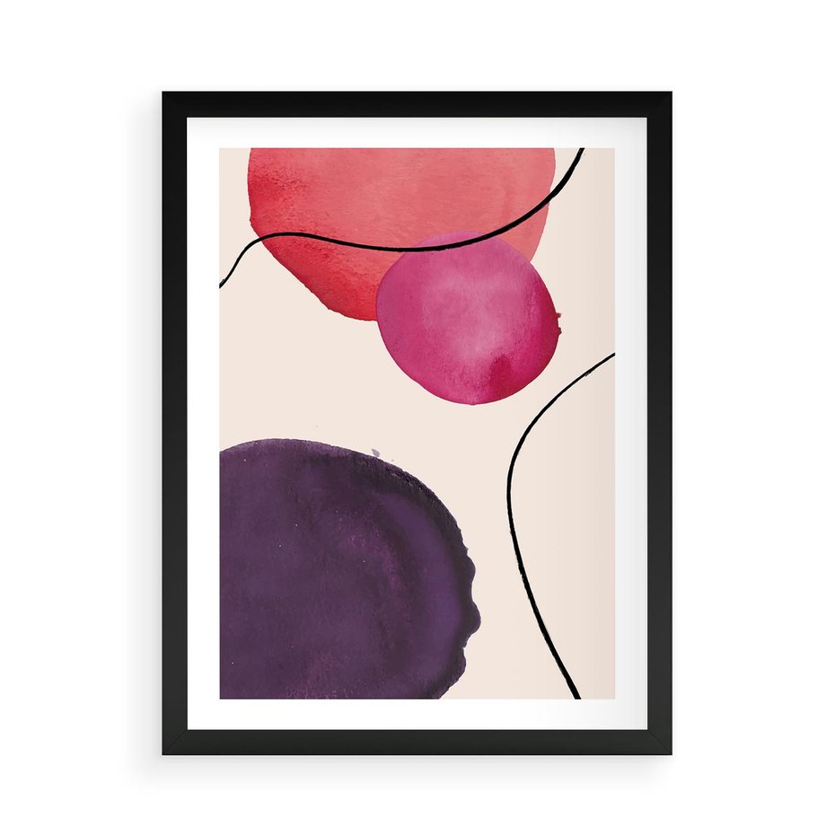 Plakat w ramie 50x70 - Kolorowe Impresje - abstrakcyjne akwarelowe plamy, nieregularne linie - rama czarna